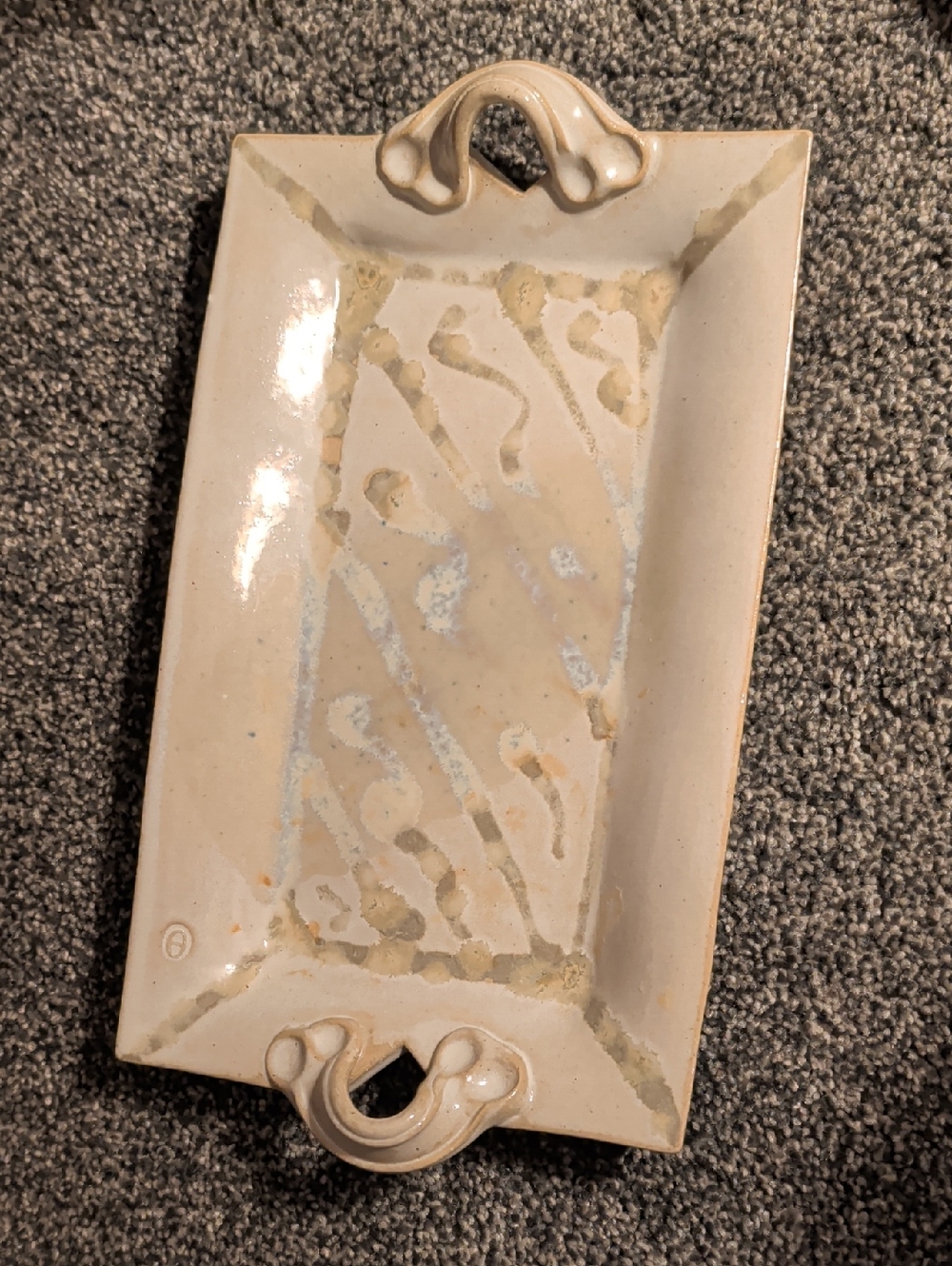Handmade Cream Ceramic Decorative Trinket Tray with Scroll Handles
